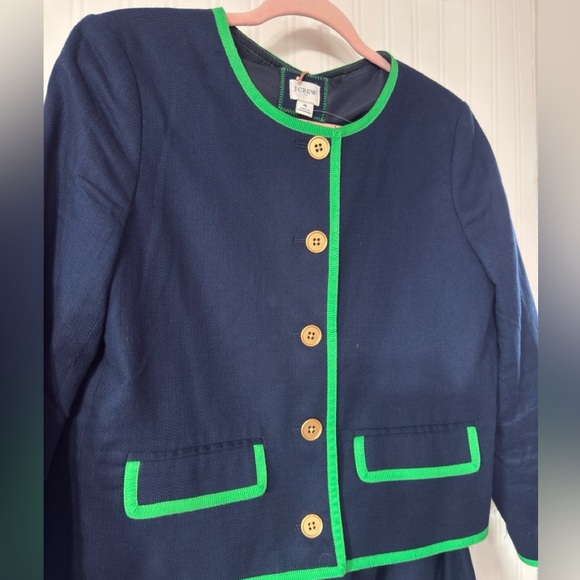 J.Crew Navy Blazer & Skirt Ser Sz 8 Green Trim with Gold Buttons - Picture 3 of 9
